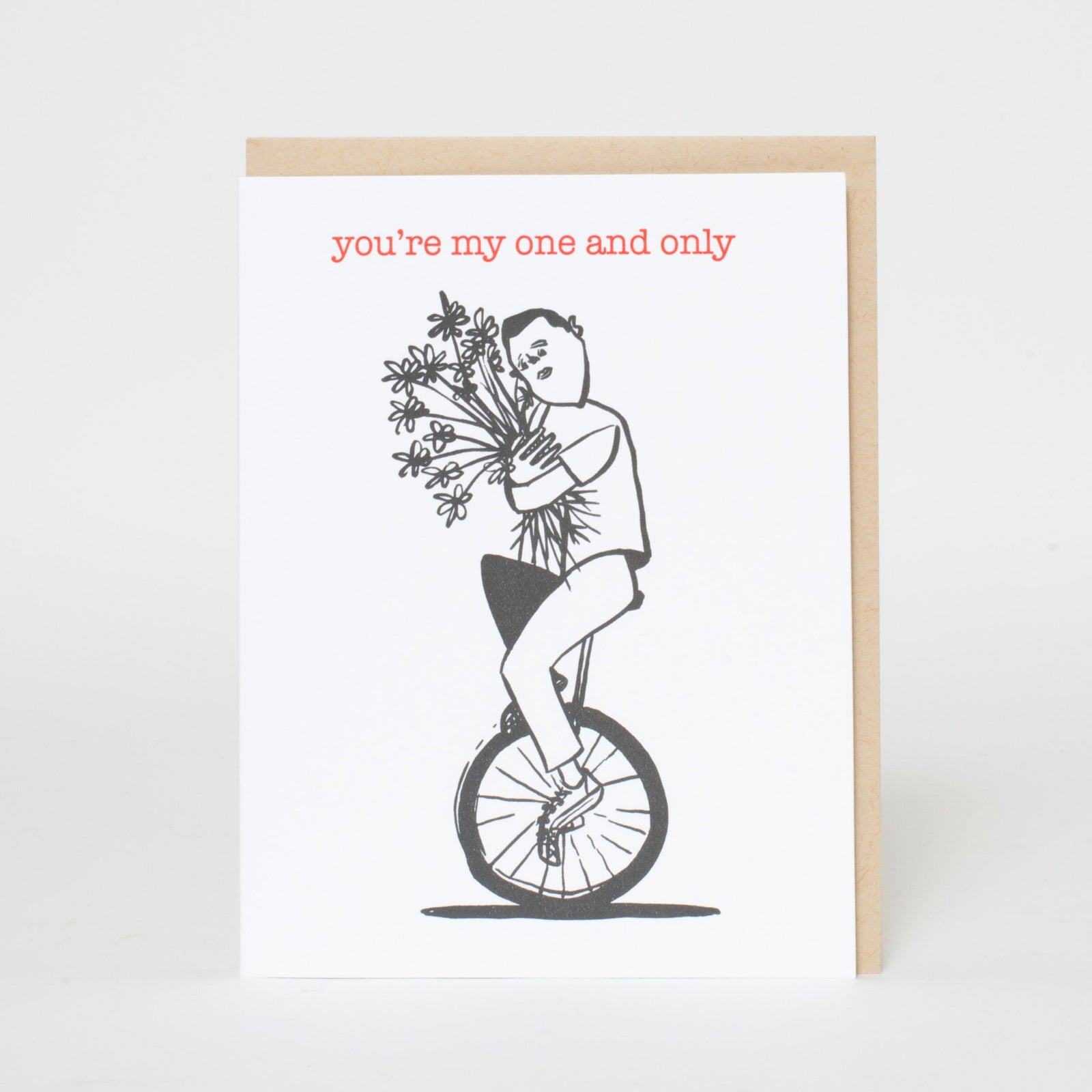One And Only Unicycler Love Letterpress Greeting Card By Russ Pope