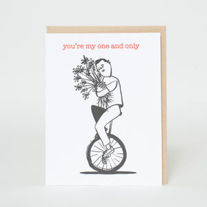 One And Only Unicycler Love Letterpress Greeting Card By Russ Pope
