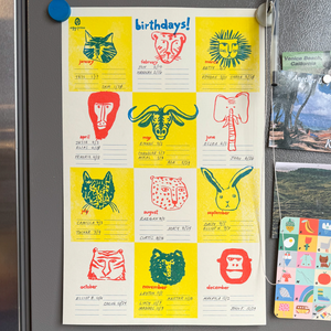 Birthday Tracker Calendar Illustrated Risograph Print