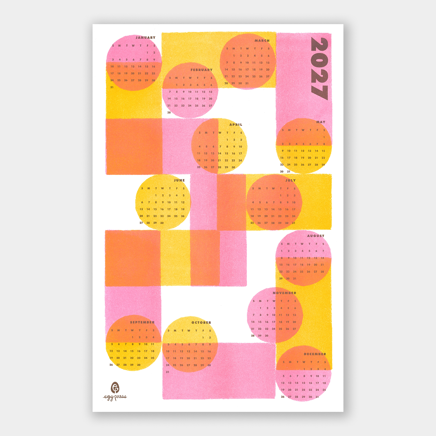 Geometric 2027 Calendar Illustrated Risograph Print