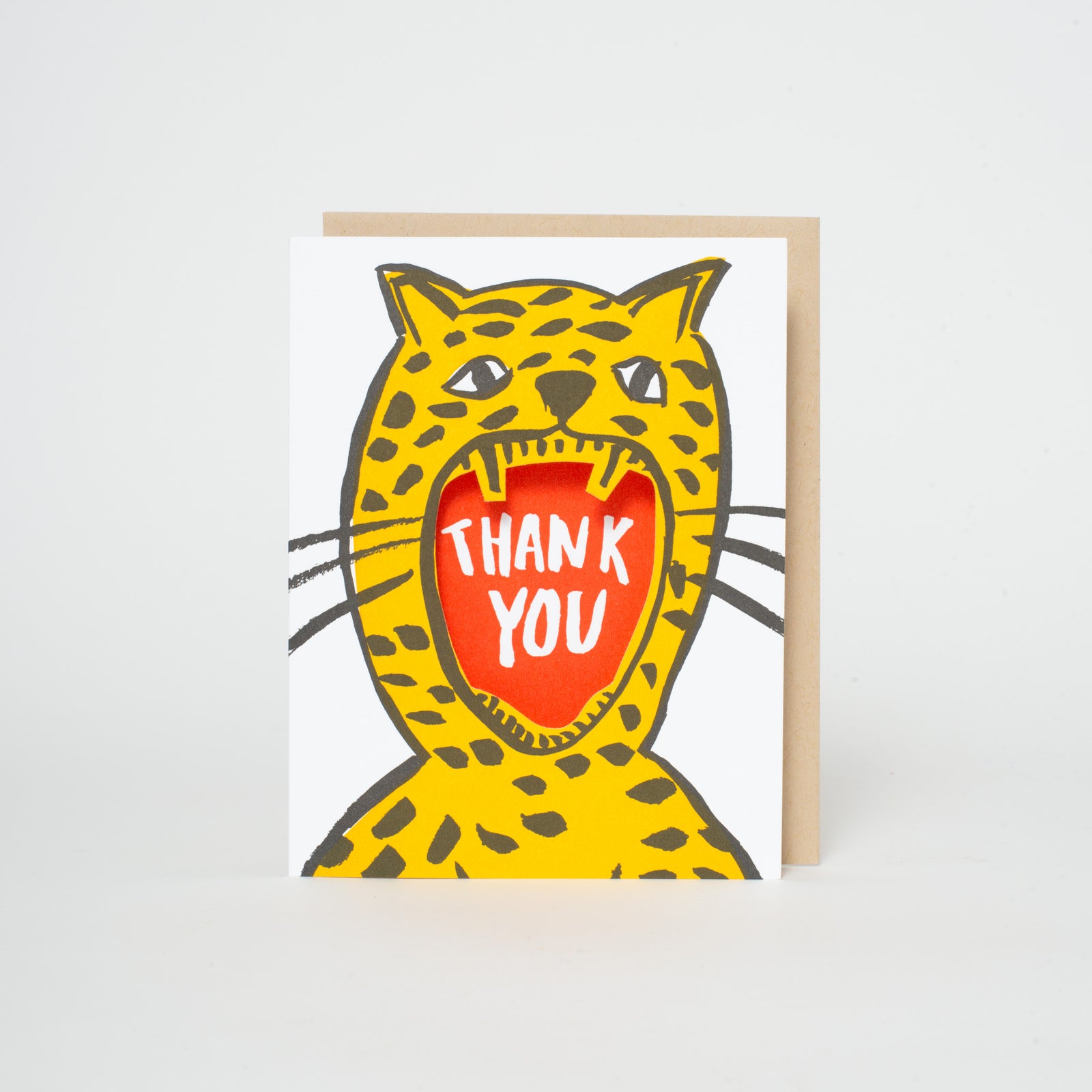 Cheetah Roar Die-Cut Thank You Letterpress Greeting Card