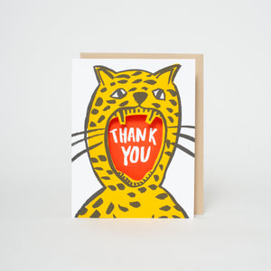 Cheetah Roar Die-Cut Thank You Letterpress Greeting Card