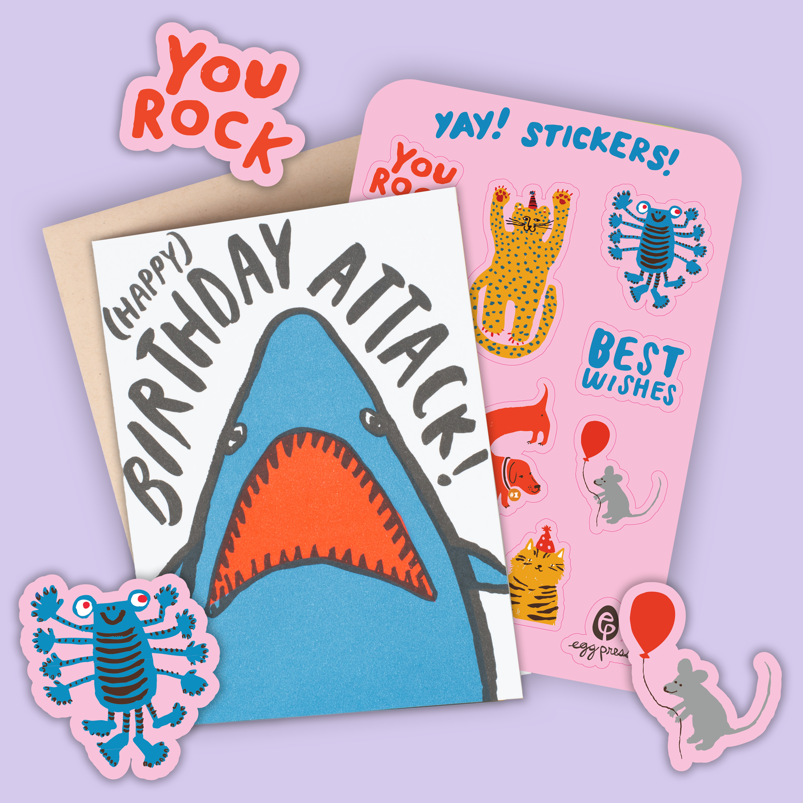 Shark Birthday Card & Sticker Sheet Set