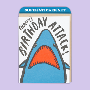 Shark Birthday Card & Sticker Sheet Set