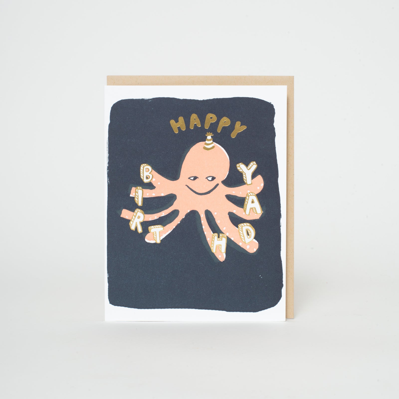 Octopus Happy Birthday Letterpress Greeting Card