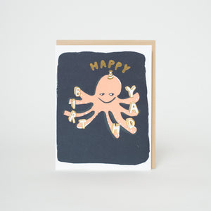 Octopus Happy Birthday Letterpress Greeting Card