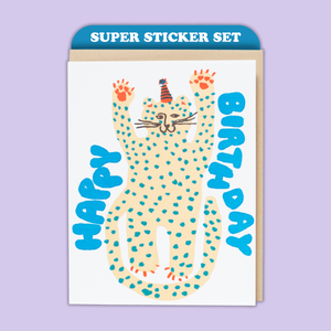 Party Cheetah Birthday Card & Sticker Sheet Set