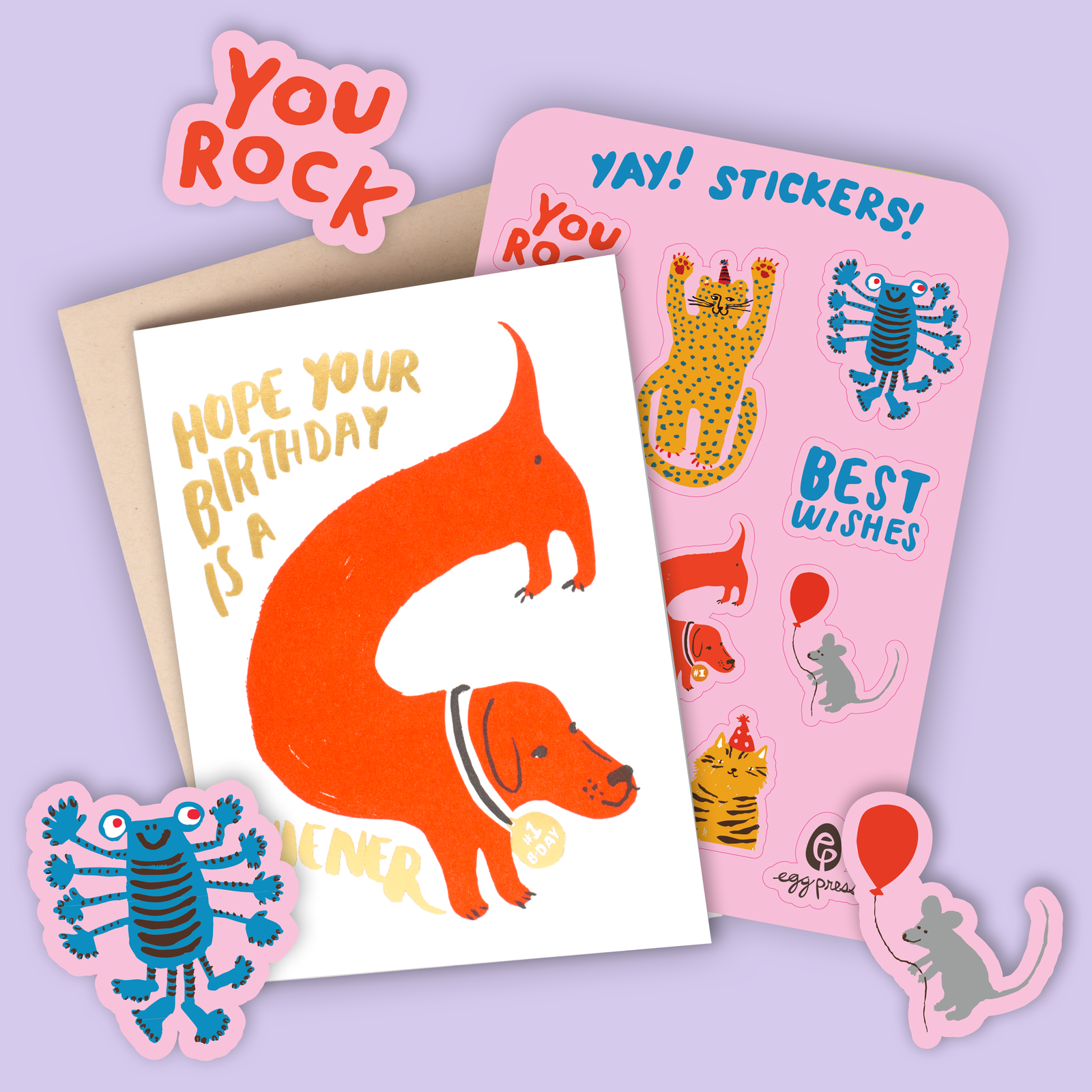 Wiener Birthday Card & Sticker Sheet Set