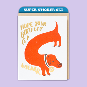 Wiener Birthday Card & Sticker Sheet Set