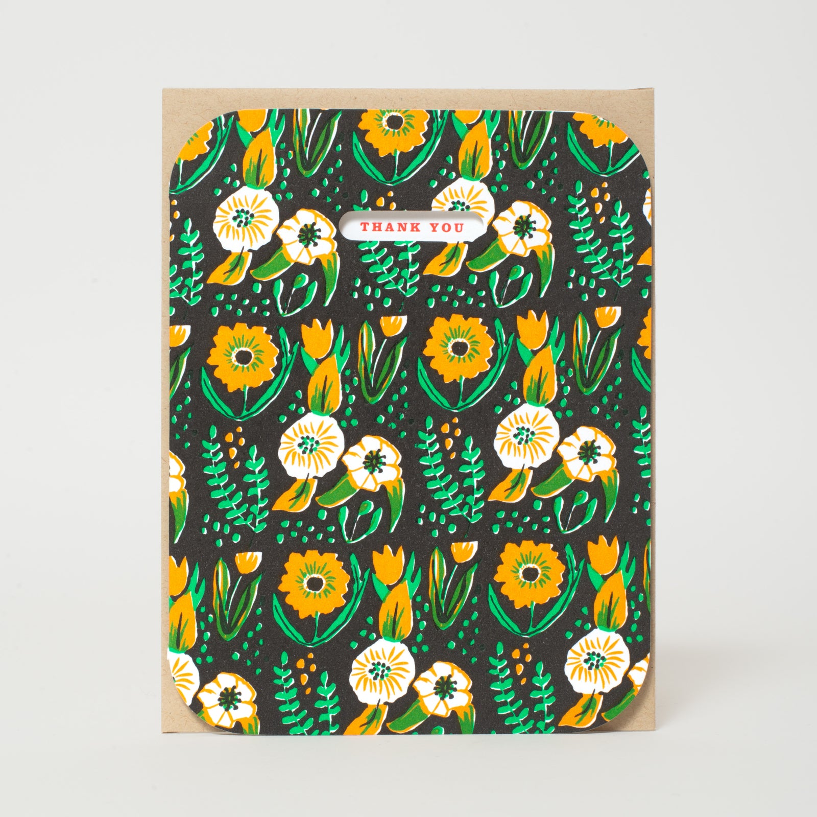 Folk Floral Thank You Letterpress Greeting Card
