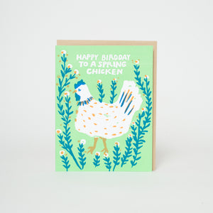 Spring Chicken Happy Birthday Letterpress Greeting Card