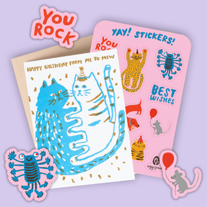 Me To Mew Birthday Card & Sticker Sheet Set