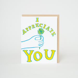 Flower Appreciate You Thanks Letterpress Greeting Card