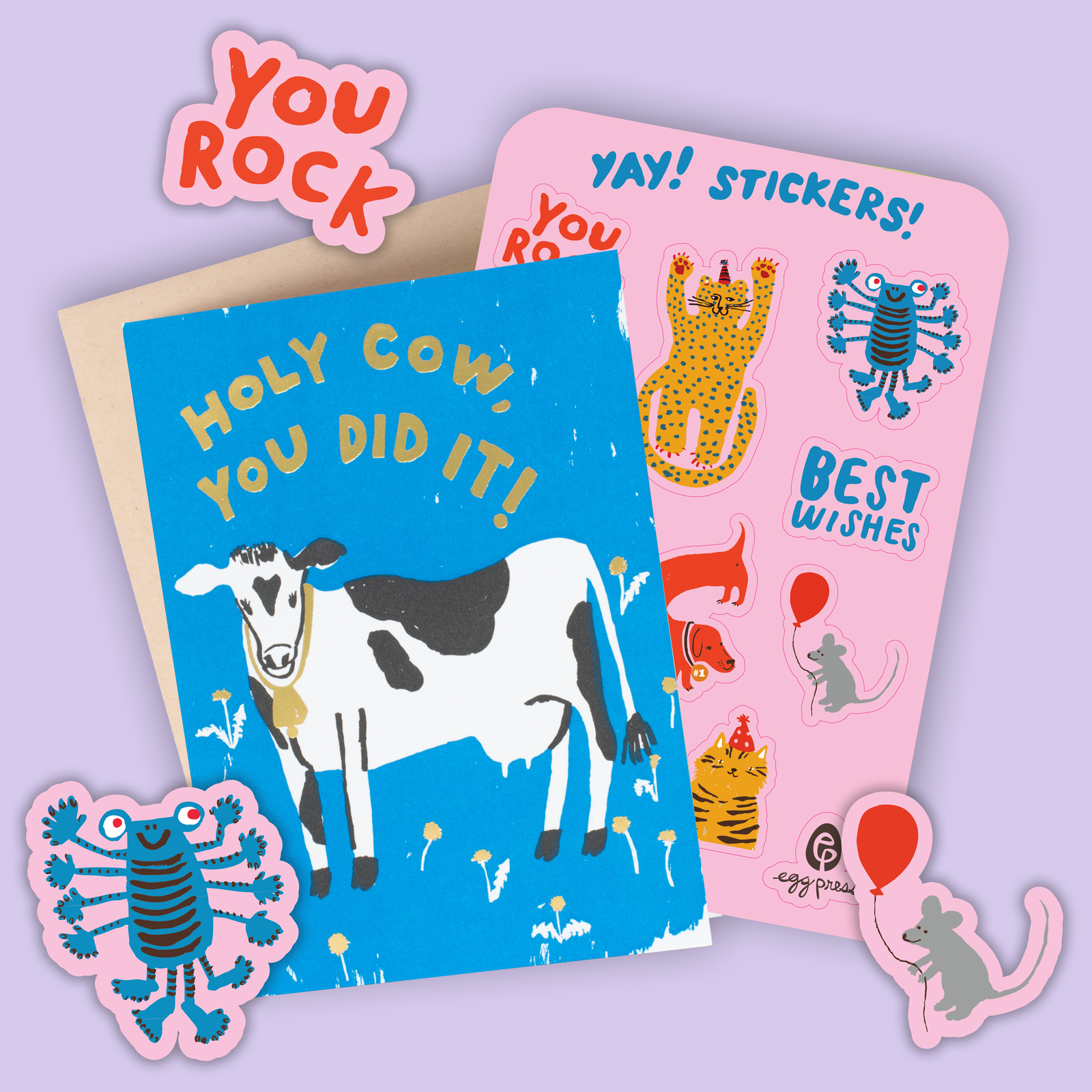 Holy Cow Congrats Card & Sticker Sheet Set