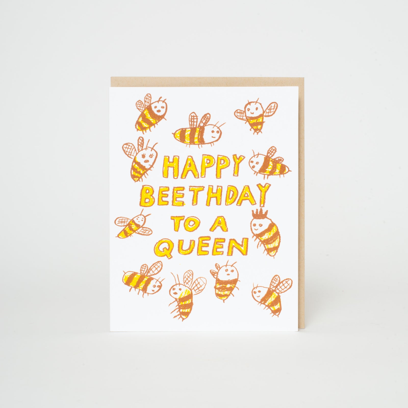 Birthday Queen Bee Pun Letterpress Greeting Card