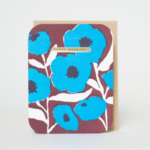 Blue Poppy Wedding Congrats Letterpress Greeting Card