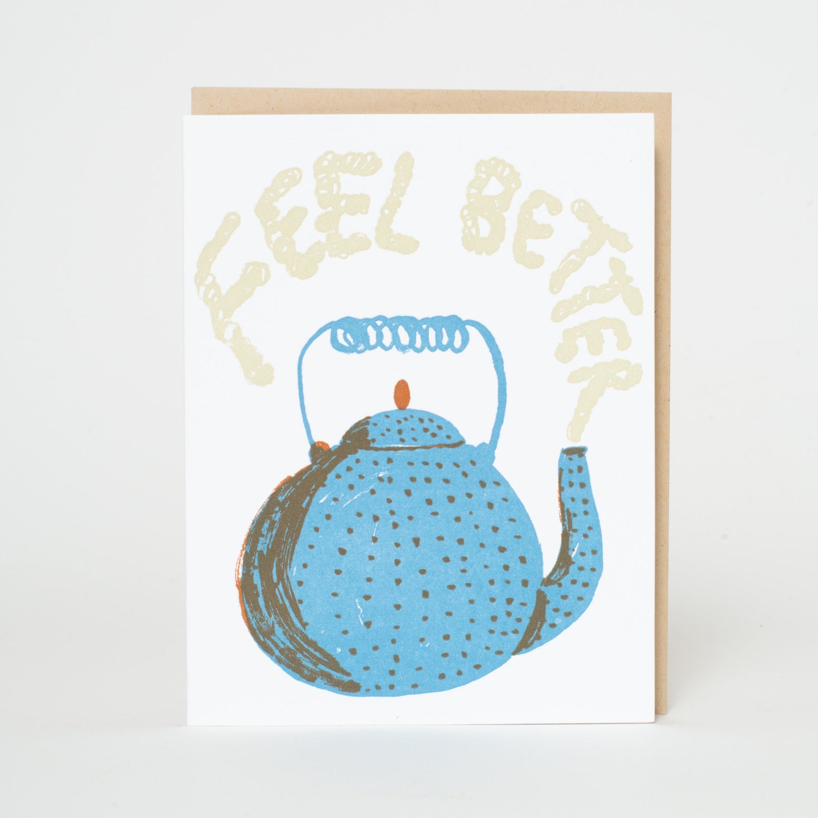 Feel Better Teapot Sympathy Letterpress Greeting Card
