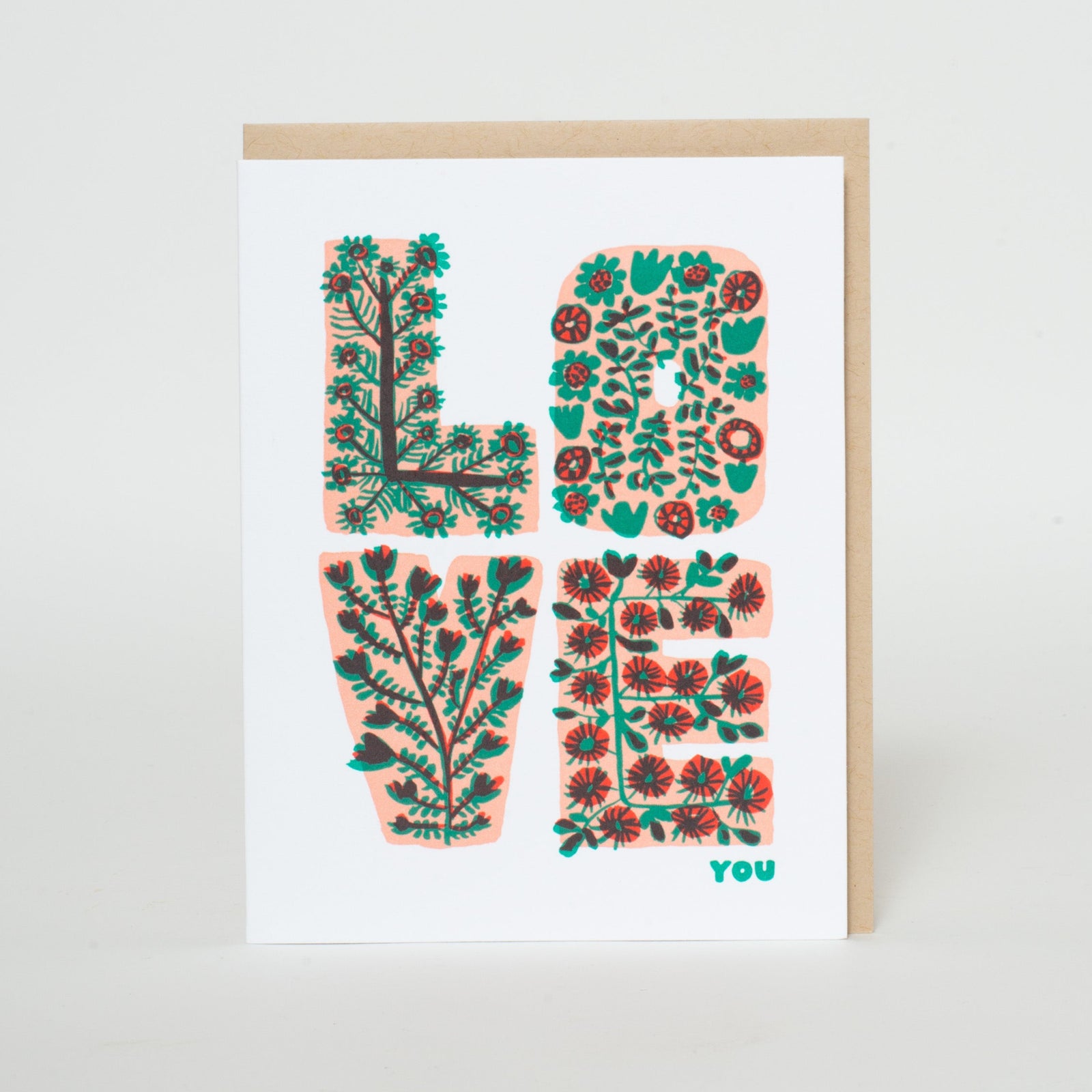 Floral Love You Letterpress Greeting Card
