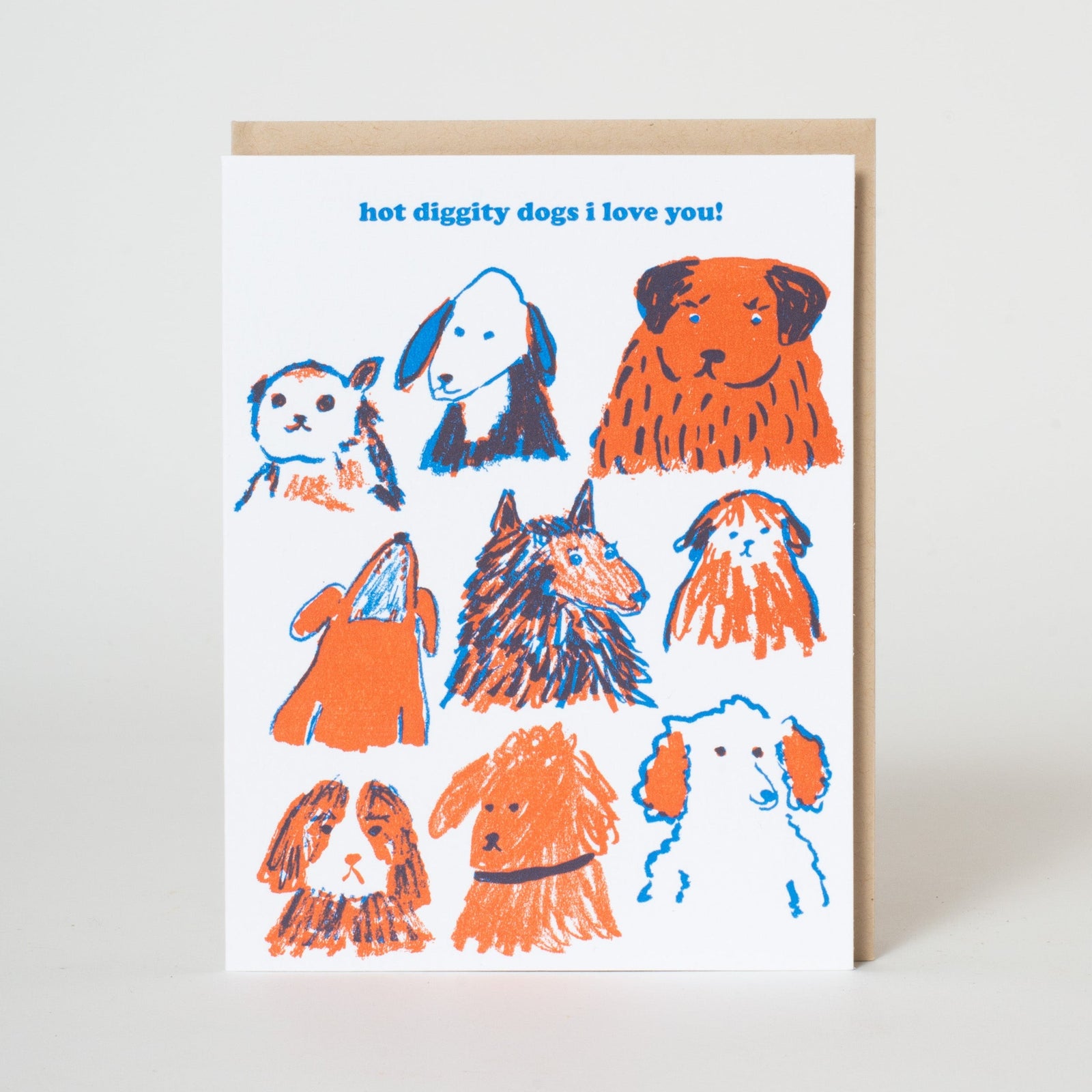 Hot Diggedy Dogs Love You Letterpress Greeting Card