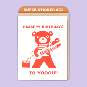 Bear Birthday Card & Sticker Sheet Set