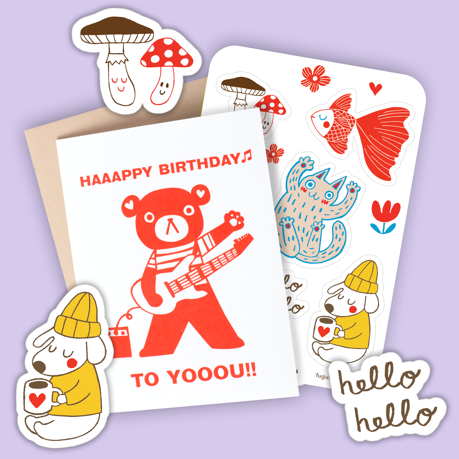 Bear Birthday Card & Sticker Sheet Set