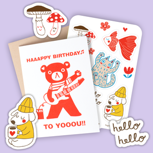 Bear Birthday Card & Sticker Sheet Set