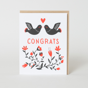 Congrats Doves Wedding Letterpress Greeting Card