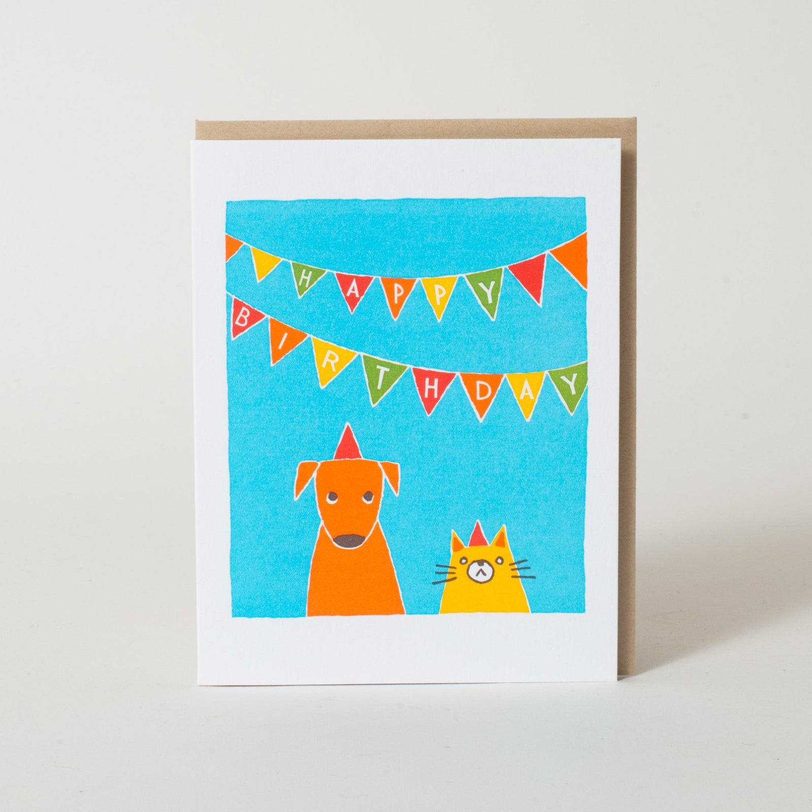 Birthday Cat And Dog Card Letterpress Greeting Card