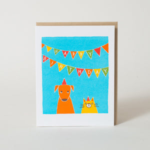 Birthday Cat And Dog Card Letterpress Greeting Card