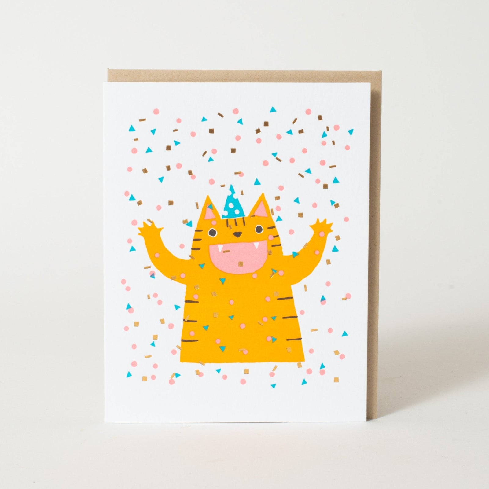 Confetti Cat Birthday Letterpress Greeting Card