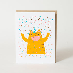 Confetti Cat Birthday Letterpress Greeting Card