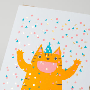 Confetti Cat Birthday Letterpress Greeting Card