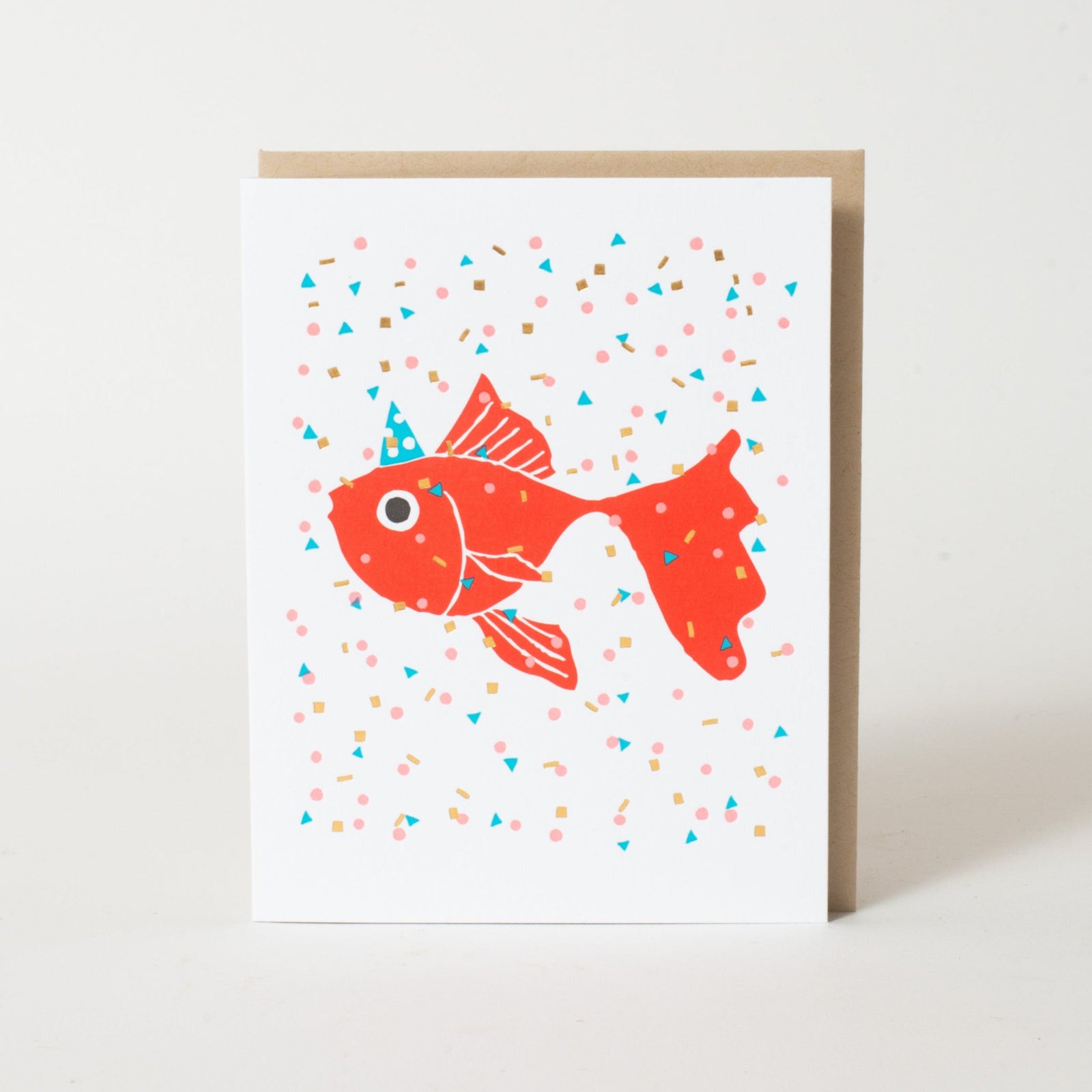 Confetti Goldfish Birthday Letterpress Greeting Card