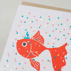 Confetti Goldfish Birthday Letterpress Greeting Card