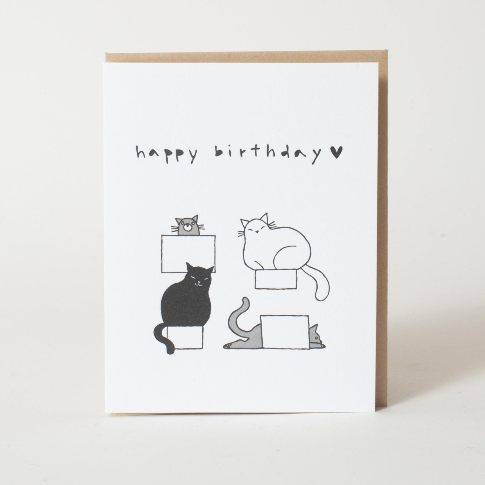 Birthday Cats In Boxes Letterpress Greeting Card