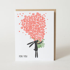 For You Bunny Roses Love Letterpress Greeting Card
