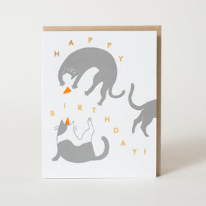 Birthday Cats Letterpress Greeting Card