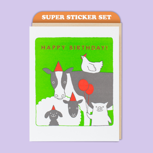 Farm Animals Birthday Card & Sticker Sheet Set