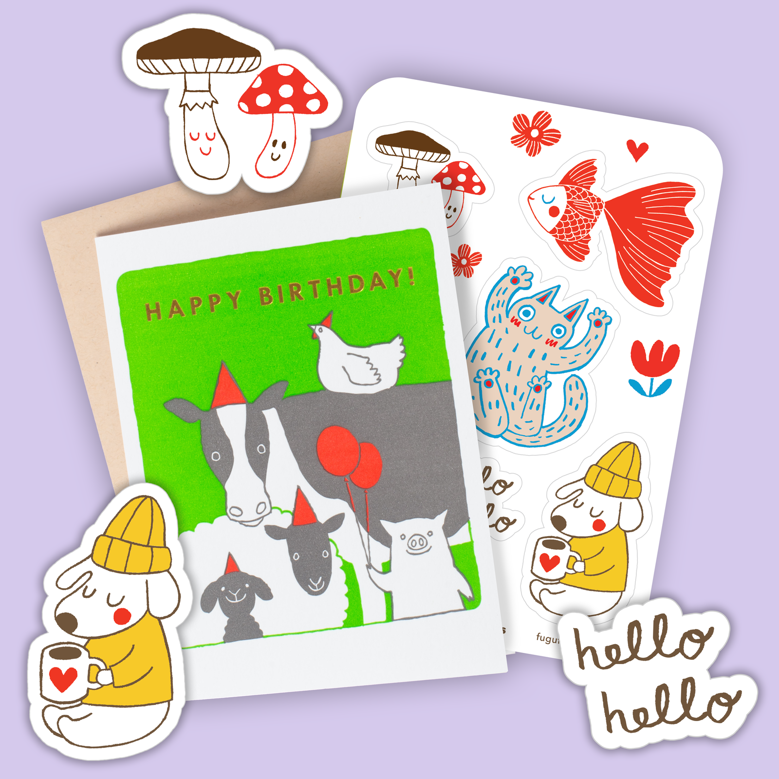 Farm Animals Birthday Card & Sticker Sheet Set