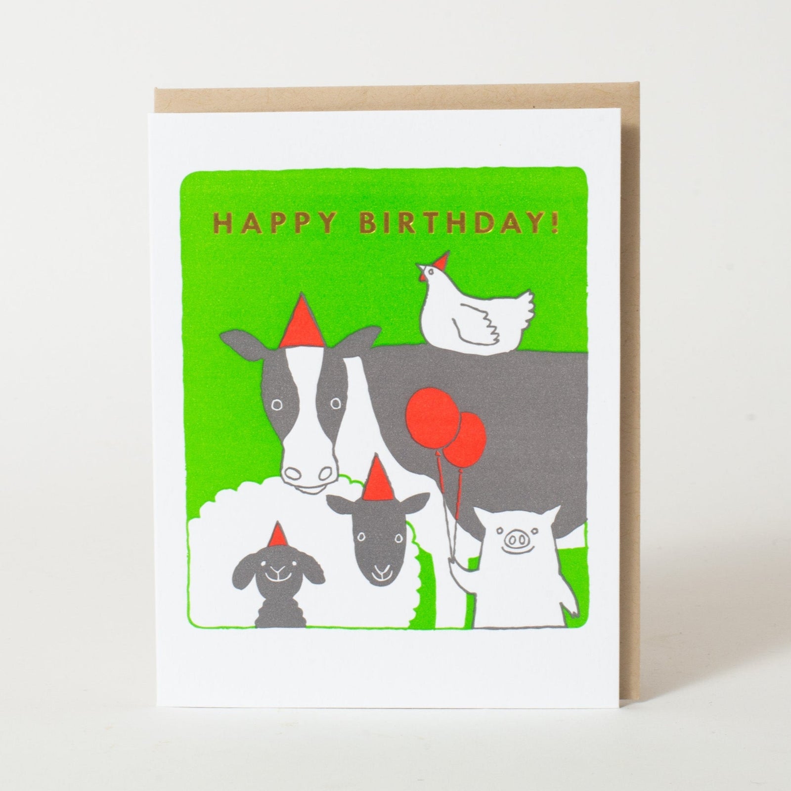 Birthday Farm Animals Letterpress Greeting Card
