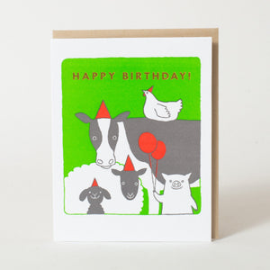 Birthday Farm Animals Letterpress Greeting Card