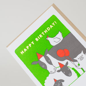 Birthday Farm Animals Letterpress Greeting Card