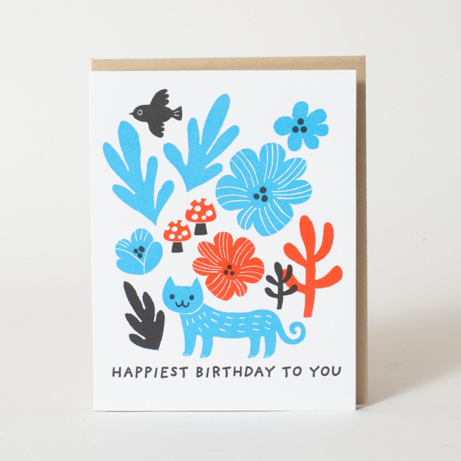 Happiest Birthday Cat Letterpress Greeting Card