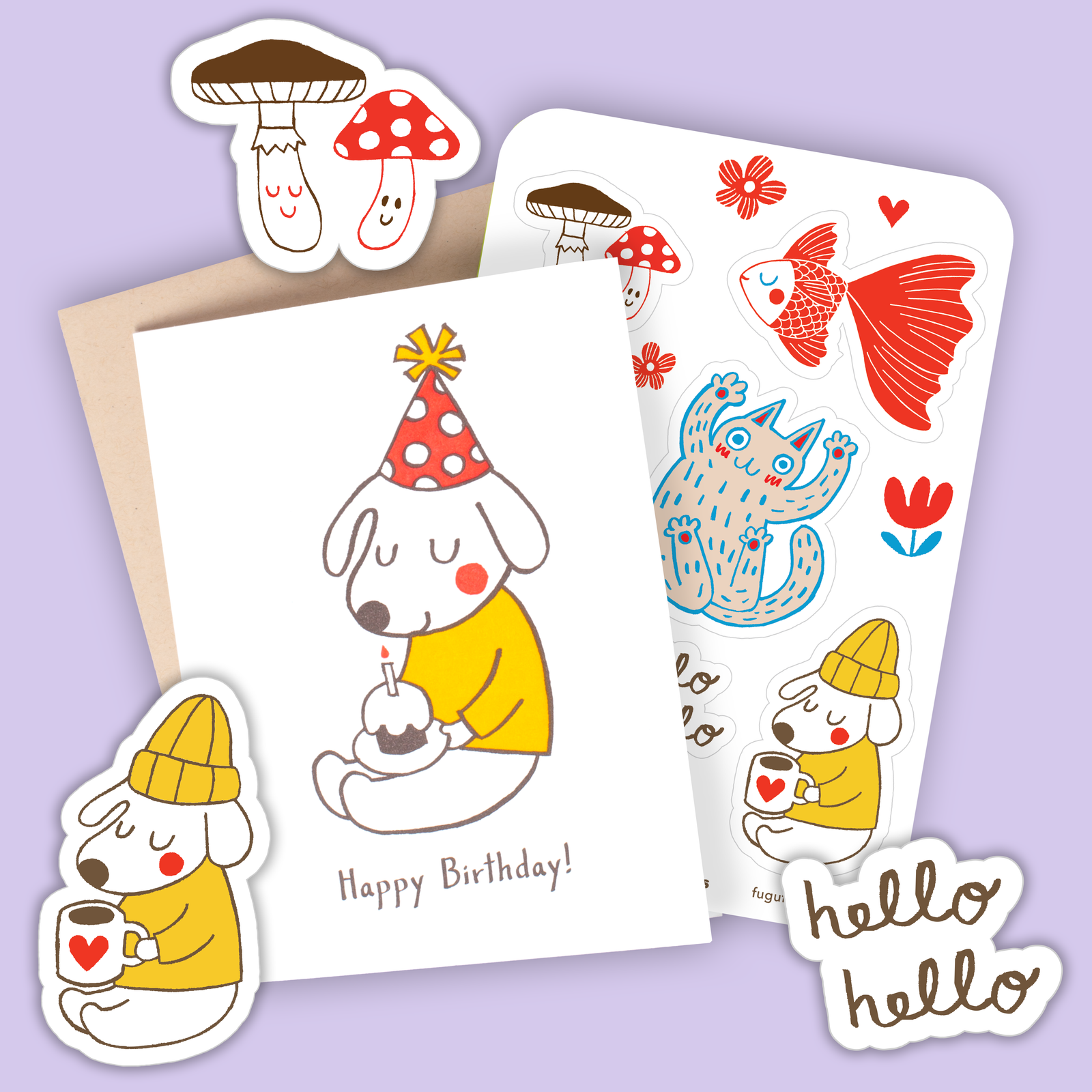 Birthday Dog Card & Sticker Sheet Set