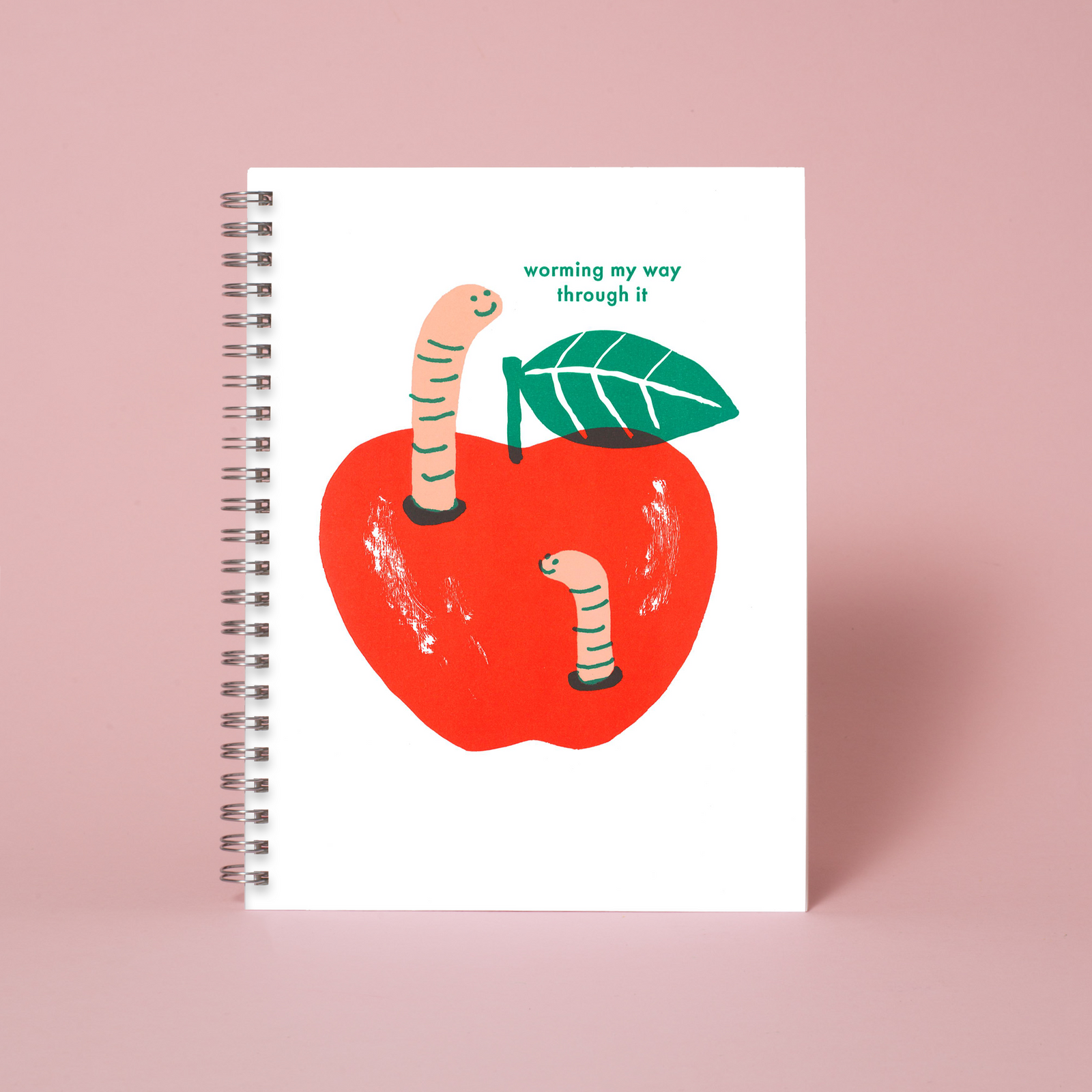 Apple & Worms 6 x 8" Spiral Blank Notebook