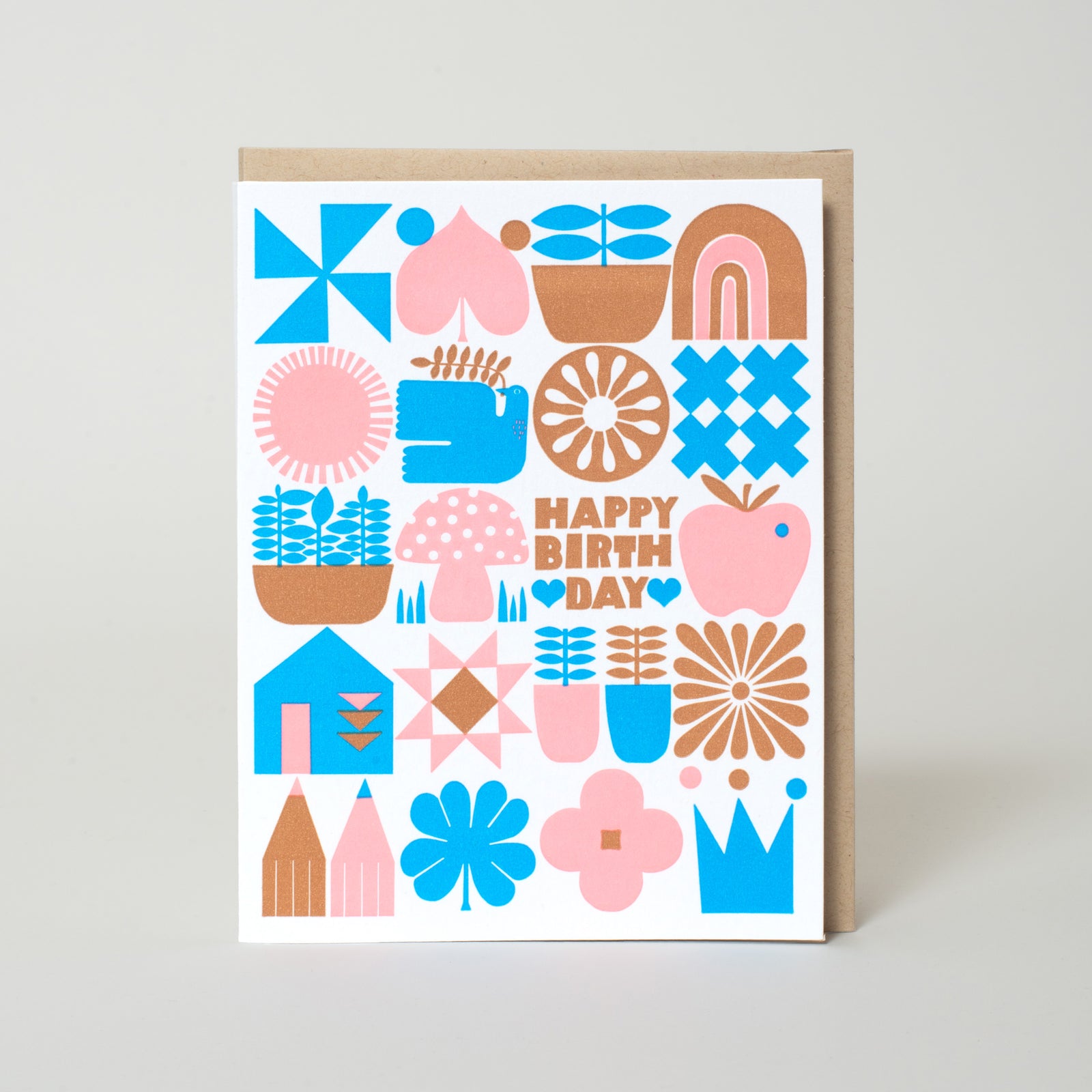 Birthday Icons Grid Letterpress Greeting Card