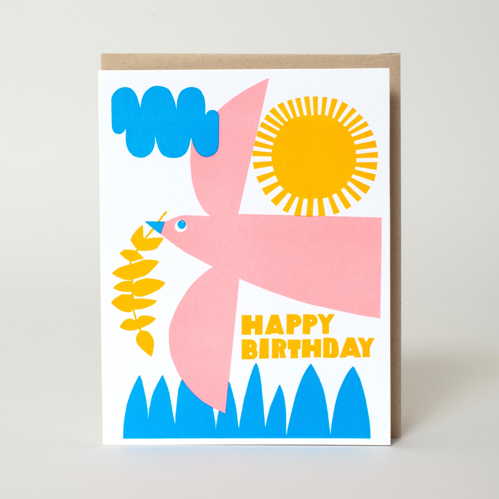 Pink Birthday Bird Letterpress Greeting Card