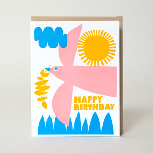 Pink Birthday Bird Letterpress Greeting Card
