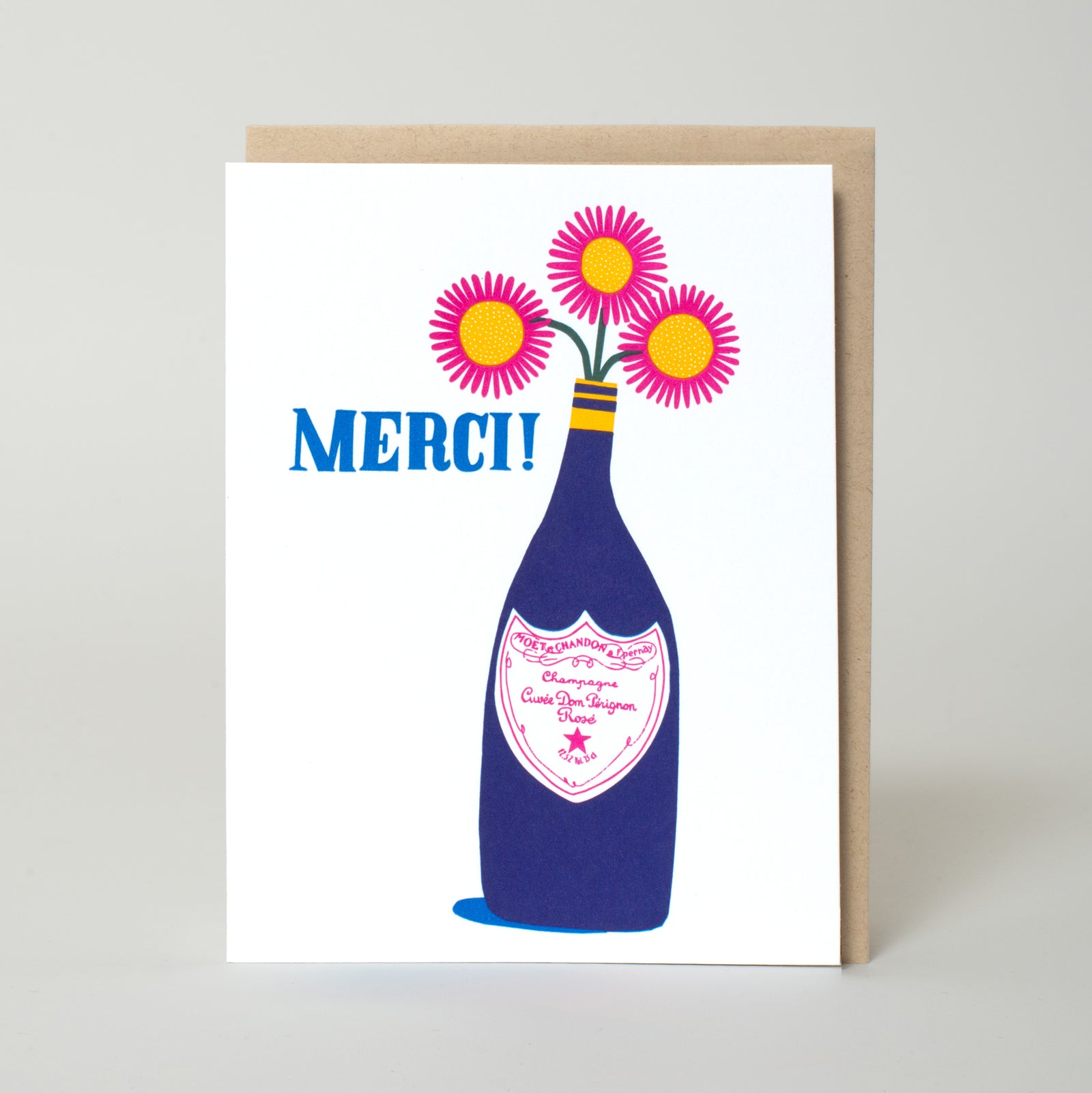 Merci Champagne Thank You Letterpress Greeting Card