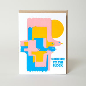 New Baby Welcome To The Flock Birds Letterpress Greeting Card